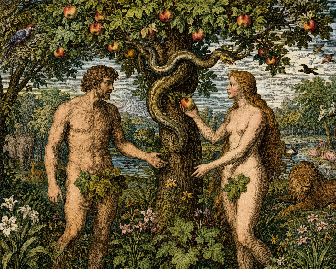 Adam & Eve with the fruit of the knowledge of good and evil